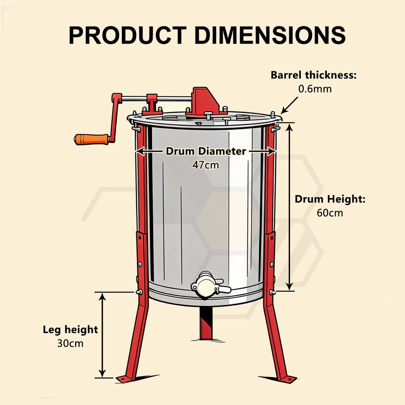 4-Frame Manual Honey Extractor – 304 Stainless Steel 3